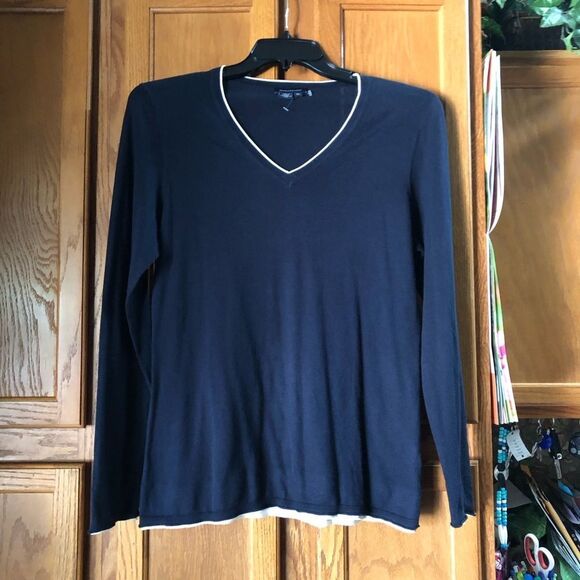 Magaschoni V-Neck Cotton Faux Layered Pullover Sweater - XL - Picture 2 of 11